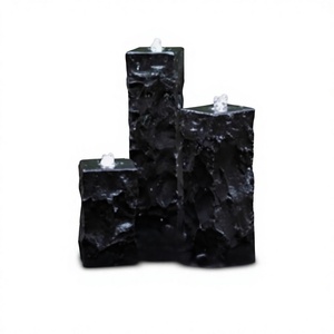 Juego de 3 Fuentes de Agua con Columnas Cuadradas de 15x15cm, Pilares de Basalto de Piedra Natural Perforada, Bordes Tallados a Mano, Cascada para Jardín - Product Image 1