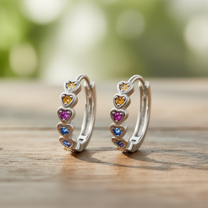 Pendientes de Aro con Corte de Corazón Coloridos E2542, Chapados en Plata, Aleación de Zinc, Joyería de Moda para Mujer, Regalo, Engaste de Bisel, Cristal, Diamantes de Imitación - Product Image 2