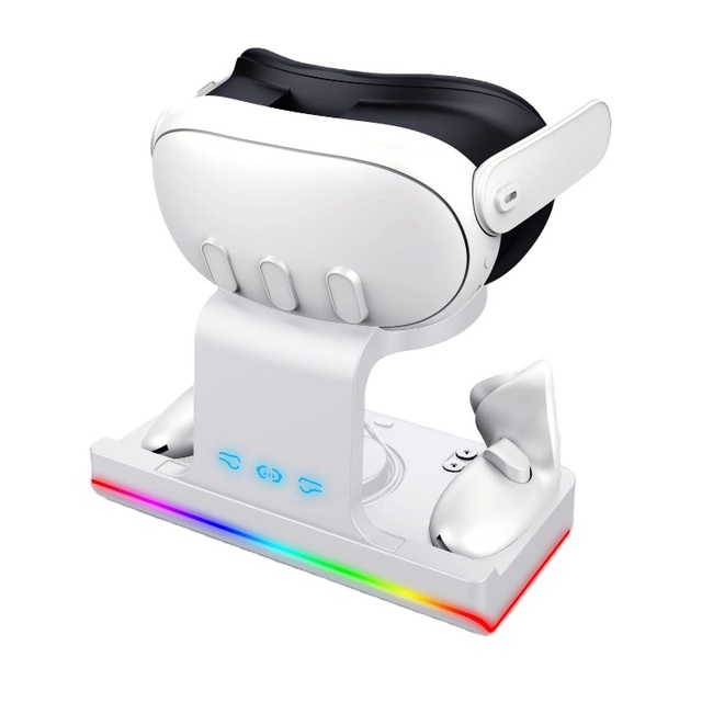 With RGB Light Charging Dock Fast Charger for Meta Quest3 VR Accessories Bracket Glasses Handle Charging Stand