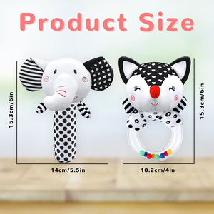 Cadeau de douche pour garçons et filles de 0 à 6 mois, hochets doux pour bébé, jouets sensoriels, contraste élevé, noir et blanc, <span class=keywords><strong>hochet</strong></span> en peluche pour nouveau-né - Product Image 6