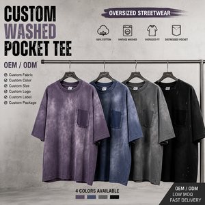 Chemise Homme Manches Courtes Tricotée Oversize Style Vintage Street Rétro Imprimé Poches Déchirées Effet Vieilli Lavé 100% Coton - Product Image 1