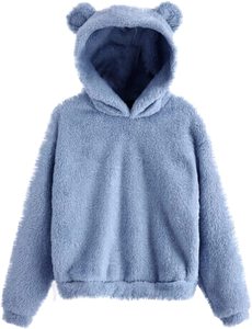 <span class=keywords><strong>Felpa</strong></span> <span class=keywords><strong>con</strong></span> Cappuccio in Pile Teddy da <span class=keywords><strong>Donna</strong></span>, Morbida e Calda, <span class=keywords><strong>con</strong></span> Orecchie da Orso, Manica Lunga, Pullover Invernale Casual Oversize - Product Image 3