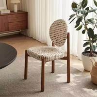 Chaise de salle à manger rembourrée à dossier ovale en bois massif, finition noyer, tissu texturé, chaise d'appoint rembourrée pour salle à manger, mobilier de maison