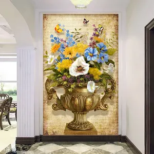 कस्टम फोटो वॉलपेपर दीवारों के लिए यूरोपीय शैली रेट्रो तेल चित्रकला फूलदान फूल 3D दालान गलियारे कमरे में रहने वाले दीवार भित्ति डे parede