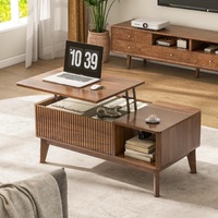 Table basse moderne en bois massif à plateau relevable cannelé avec rangement pour salon, mobilier de maison, montage facile