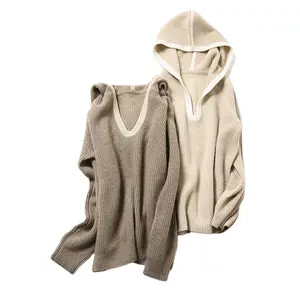 100% cashmere di lusso chunky knit oversize pullover con cappuccio maglione per le donne