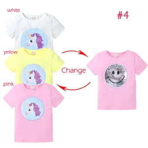 Camiseta de lentejuelas para niñas, ropa Reversible de lentejuelas mágicas, ropa informal de algodón, camisetas para bebés
