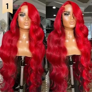 Pelucas delanteras de encaje transparente 13x4 con reflejos rubios rojos negros, peluca Frontal de encaje brasileño con ondas corporales de cabello humano prearrancado - Product Image 4