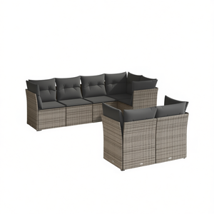 Modular Gray Pe Rattan <b>Garden</b> <b>Sofa</b> Set Outdoor Furniture 6 Seater Contemporary Design - Product Image 1