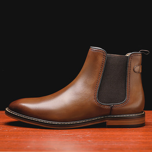 Chaussures en cuir pour hommes, style britannique, bottes Chelsea montantes en cuir pleine fleur, bottines pour hommes, style britannique - Product Image 2