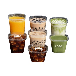 93mm 12/14/16/20/24oz Clear Square Boba <b>Cup</b> Disposable Rpet <b>Plastic</b> Injection Boba Bubble Tea <b>Cup</b> for Juice Milk Tea - Product Image 4