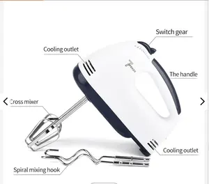 7-Speed Manual Hand Mixer 150 Watt Electric Cake Mixer Dough Hooks Wire Whips Egg Beater Portable Mixer Storage Base ABS Plastic