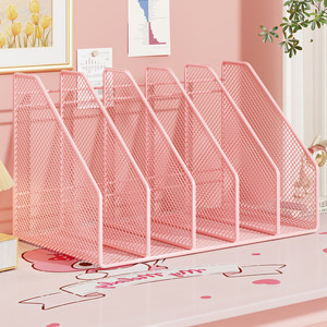 <b>Desktop</b> Document Organizer 6 Compartment Mesh File Rack Office Storage <b>Shelf</b> For Papers And Supplies Pink - Product Image 1