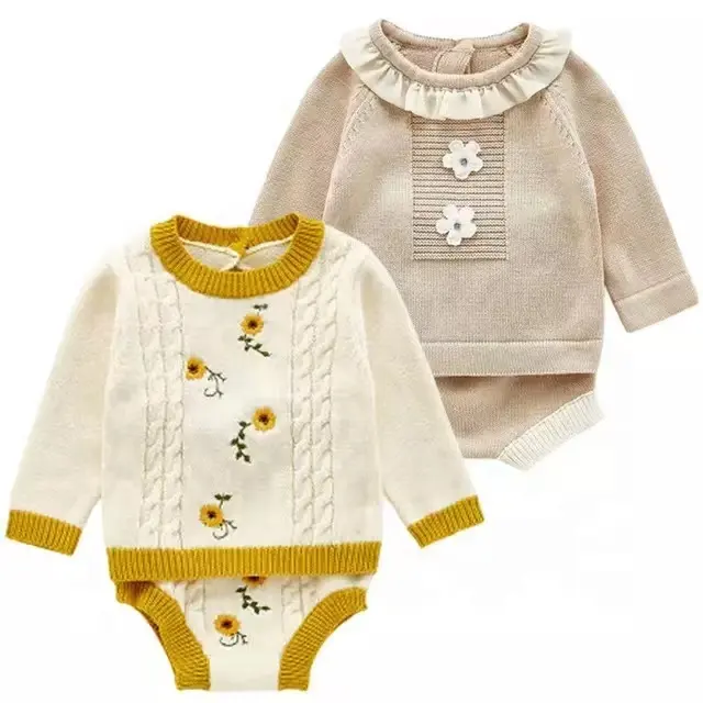 ZHBB Australia Infant Princess Clothes Sets Floral Embroidery Shorts 2pcs Newborn Sweater Outfits Baby Girls Jumper Suits