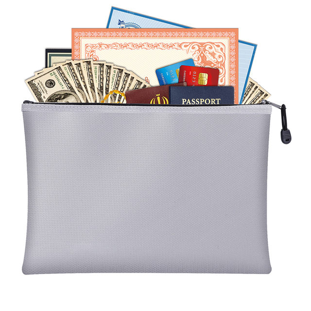 Custom logo Glass Fiber Middle Zipper Closure Money Cash Passports Safe Case Pouch Waterproof Fireproof Money Bag