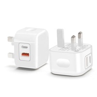 Chargeur rapide HNT PD 20W GaN avec prise UK, double port USB A+C, adaptateur mural mini bloc d'alimentation certifié CE UKCA pour iPhone 16 Samsung