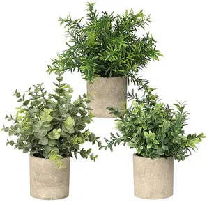 QSLH-PE068 Set Van 3 Papier Pulp Potten Greenery Eucalyptus Rozemarijn Kunstmatige Mini Planten Voor Indoor Outdoor Decor