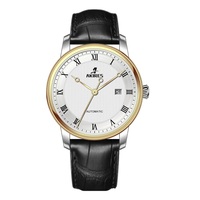 Lige-montre mécanique fine avec bracelet en cuir pour hommes, horloge de luxe unique, verre incurvé automatique, oem