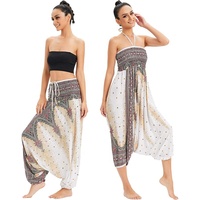 Pantalons Harem Hippie pour Femmes, Salopette Baggy à Motif Paon, Bloomers de Danse, Combinaison Ethnique, Pantalon Indien Gypsy, Vêtement Bohème