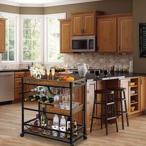 <span class=keywords><strong>Chariot</strong></span> de bar intérieur/extérieur à 3 roues verrouillables Casier à vin <span class=keywords><strong>Porte</strong></span>-verre <span class=keywords><strong>Chariot</strong></span> de service industriel à roulettes 2 plateaux amovibles - Product Image 4