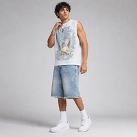 Ensemble T-shirt et short en jean rétro pour homme, qualité supérieure, été, imprimé personnalisé, style hip-hop urbain, décontracté, respirant, 100 % coton, couleur unie