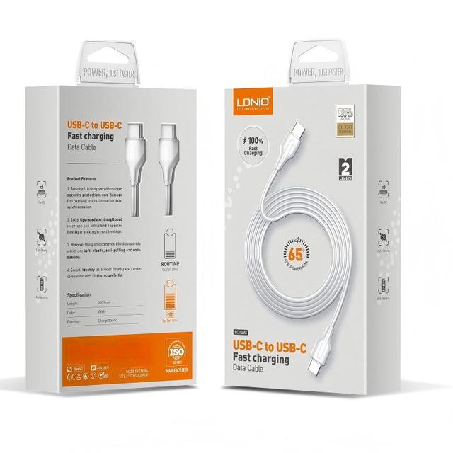 LDNIO LC122-C USB-C to C Cable 65W PD Charging Data Cable PVC Material Multi-Device Compatible Cable CE ROHS for Phone