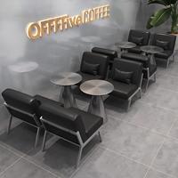 Ensemble de canapés en cuir modernes, table ronde en acier inoxydable pour café et chaises, ensemble de tabourets, mobilier commercial pour café