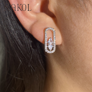 Rakol EP5760 Boutique Designer Pin-shaped Stud Gold-plated 3A Zirconia Hollow Earrings Female Jewelry - Product Image 4