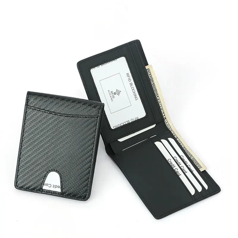 High Standard Handmade Soft Genuine Leather Mens Wallet Luxury Carbon Fiber Travel Wallet With Credit Cards Holder