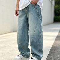 Jeans larges personnalisés, denim délavé vintage, coupe baggy pour homme
