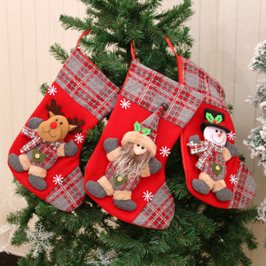 New cross-border 3D large Christmas stocking gift bag with Santa <b>bells</b> and plaid stockings - Christmas decorations - Product Image 2