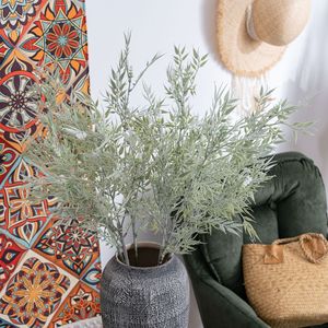 Planta Artificial de Hojas de Bambú CallaFloral, Rama Individual, Blanco Verde, Goma Suave, Decoración de Interiores - Product Image 1