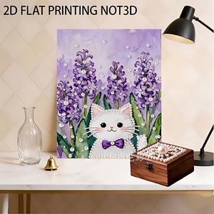 Décoration murale et de table moderne en toile écologique avec cadre, motif animal chat imprimé diamant et perle - Product Image 3