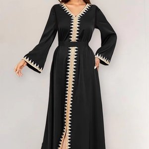 Nuevo Vestido Abaya Musulmán Árabe de Oriente Medio con Diseño de Parches y Cinturón, Vestido Largo Formal para Celebraciones Religiosas - Product Image 1