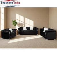 Canapé Chesterfield 3 places en velours de luxe capitonné avec garniture en clous dorés pour salon - Vente en gros