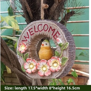 <span class=keywords><strong>Petit</strong></span> <span class=keywords><strong>oiseau</strong></span> accueillant, luminaire solaire en forme de bonsaï, pendentif, scène nocturne, artisanat en résine, ornement de jardin chinois - Product Image 2
