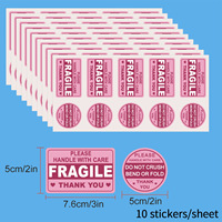 Conseils et précautions pour la manipulation des articles fragiles - Autocollants adhésifs imperméables (forme de papier couché, couleur imprimée, 10 autocollants/feuille)