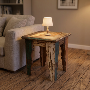 <b>Vintage</b> Recycled Wooden Square <b>Stool</b> Hand Carved Corner Table Lamp Stand Telephone Stand For Bedroom Living Room Hotel Room - Product Image 5