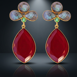 Boucles d'oreilles pendantes en argent sterling faites à la main avec pierres précieuses en quartz, style bohème, tendance, unisexe - Product Image 2
