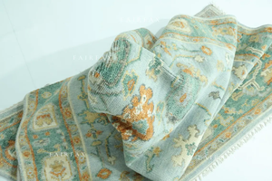 Elegante Alfombra Oushak Moderna Hecha a Mano, Alfombra Turca Azul Claro y Verde, Alfombra Suave en Tonos Pastel - Product Image 4