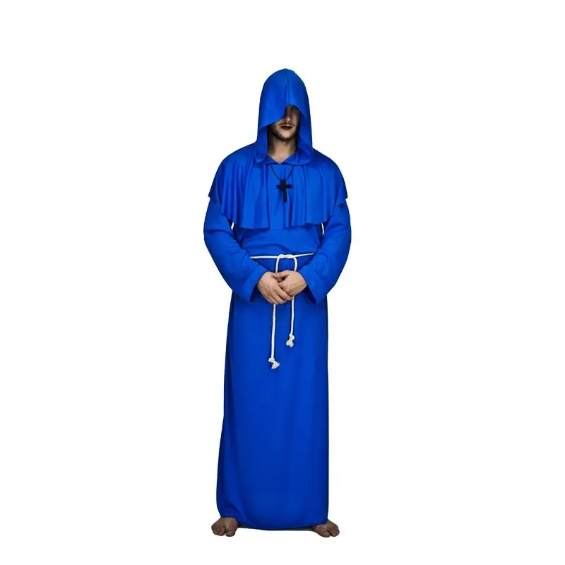 Halloween Dress Up Party Kostuum Mannelijke Monnik Kostuum Deep Blue Friar Tuck Cosplay Kostuum