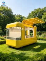 Remorque alimentaire mobile électrique à ailes rabattables en acier jaune, personnalisable en usine, kiosque créatif de restauration de rue pour usage hôtelier