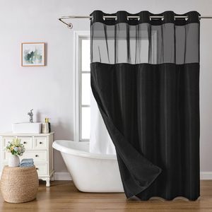 Juego de cortina de ducha con textura de lino de lujo sin ganchos necesarios con forro de tela a presión para la elegancia del baño - Product Image 1