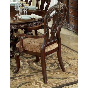 Juego de 2 sillones DB tradicionales formales con acabado de cerezo, muebles de comedor de madera maciza ligera con tapicería de tela dorada - Product Image 6