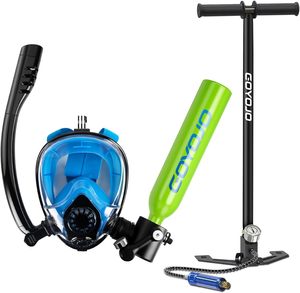 GOYOJO 0.5L Tanque DE BUCEO Juego de máscara de esnórquel de cara completa Kit de buceo y esnórquel de doble uso con bomba manual Certificado por DOT 3000PSI - Product Image 3