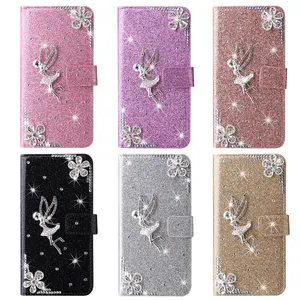 Classic Angel diamond phone case for Samsung Galaxy S20 FE S22+ S24 Ultra J3 J5 J6 J7 new fashion bling leather protective case