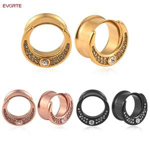 Perhiasan Telinga Evorte Fashion 316L Stainless Steel Desain Trendy Berlapis Emas <span class=keywords><strong>Titanium</strong></span>, Model Basic Tunnels Piercing - Product Image 1