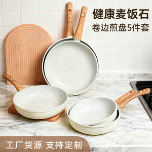 Poêle antiadhésive en acier inoxydable 410 avec revêtement en pierre Maifan et manche en bois pour la cuisson de crêpes et de gâteaux - Product Image 3