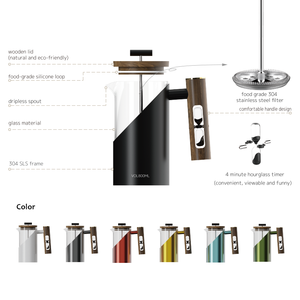DHPO เหยือกแก้ว800มล. ที่ชงกาแฟ, ที่ชงกาแฟฝรั่งเศสฝาปิดนาฬิกาทรายจับเ<span class=keywords><strong>ว</strong></span>ลาขวดสุญญากาศสไตล์ฝรั่งเศส - Product Image 4