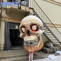 Grande décoration d'Halloween en forme de crâne gonflable, tête de squelette gonflable aux yeux de feu pour événements d'Halloween en plein air, accessoire effrayant pour la cour